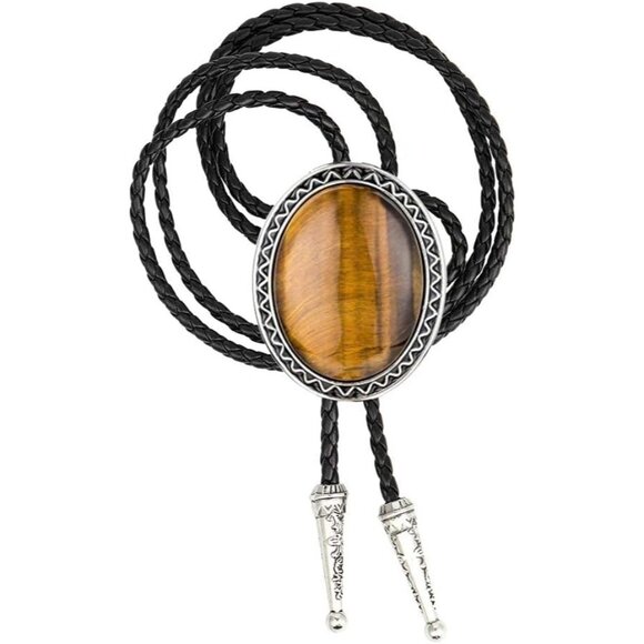 Handmade Round Shape Western Cowboy Bola Tie - Tiger Eye - Picture 4 of 6